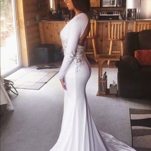 White long sleeve pageant gown